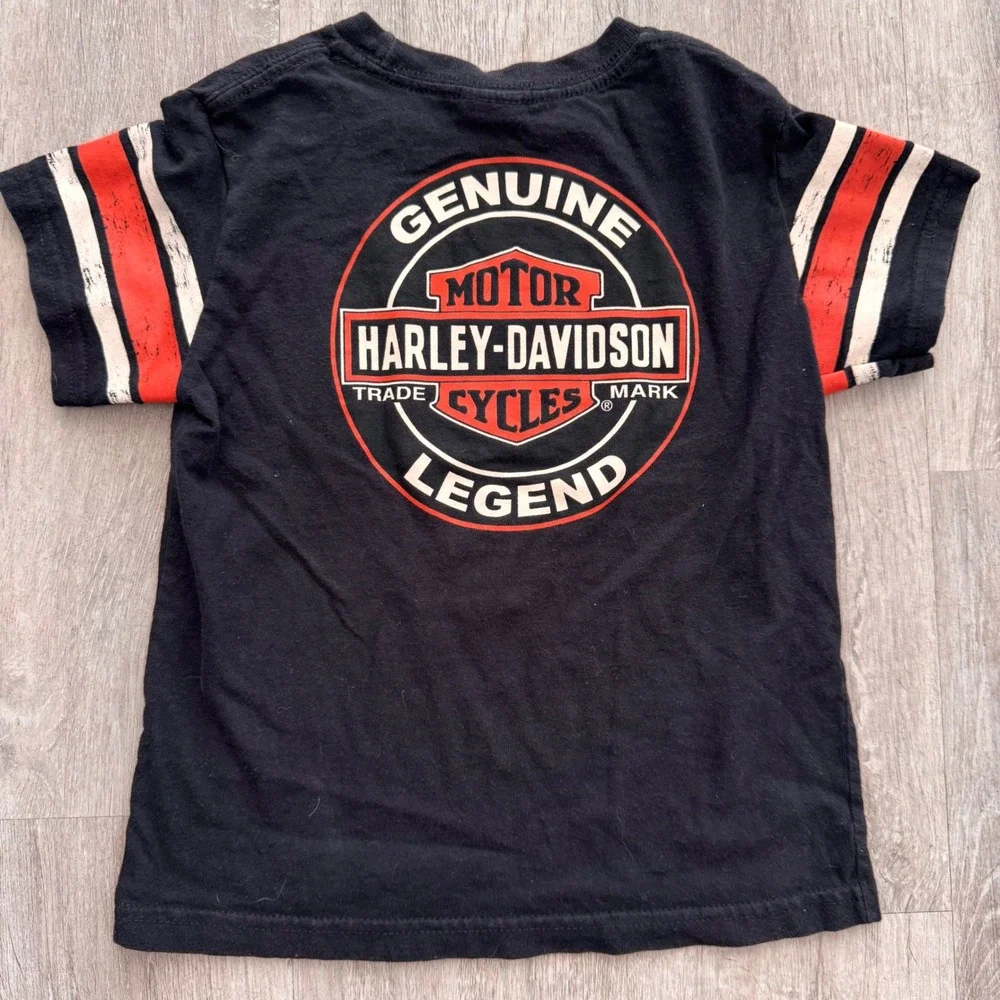 Harley-Davidson Kids Black Graphic T-Shirt Striped Sleeves toddler 3/4T